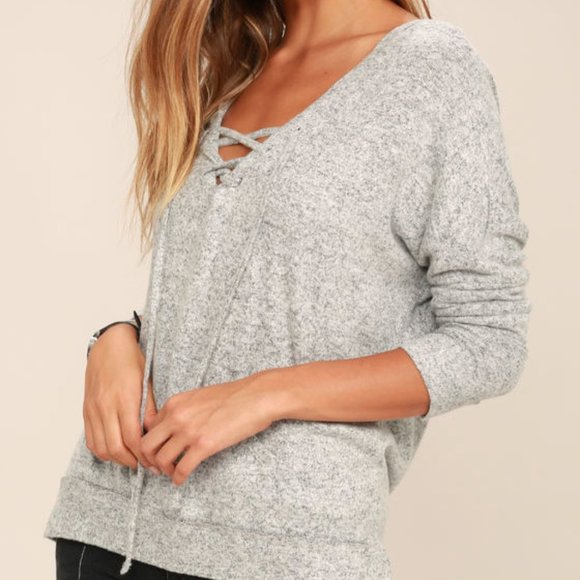 Lulus Slow Motion Heather Grey Lace-Up Hoodie - Picture 2 of 7